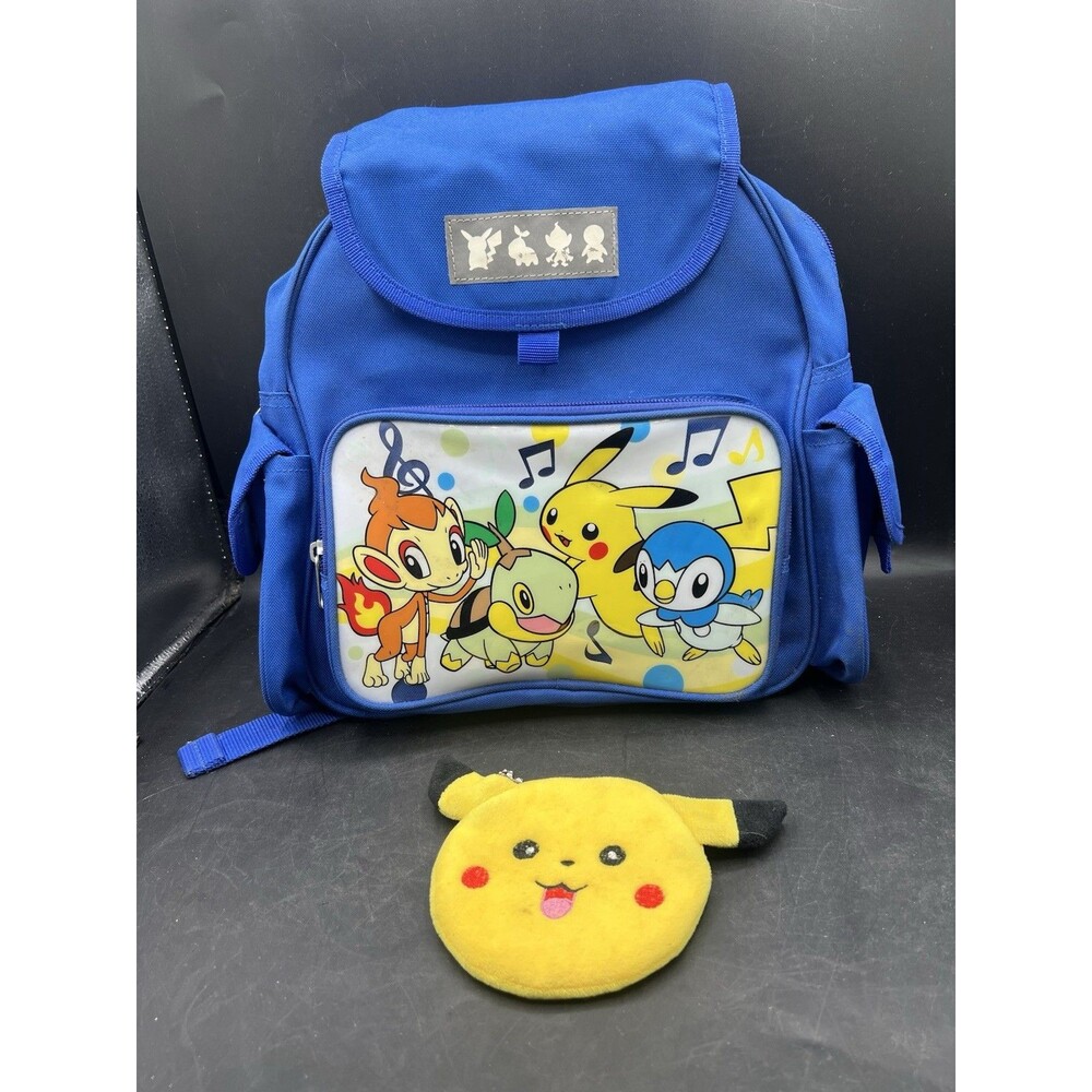 Pokemon Diamond & Pearl Blue Mini Backpack 10” Pikachu Chimchar + Coin Pouch